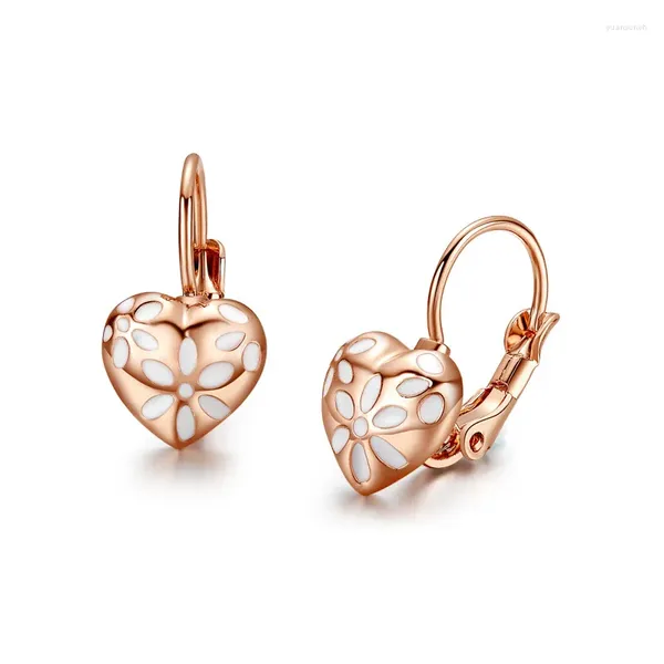 Boucles d'oreilles Ociki couleur or Rose fleur blanche autrichienne forme de coeur cristal bijoux de bureau pour femmes filles cadeau goutte