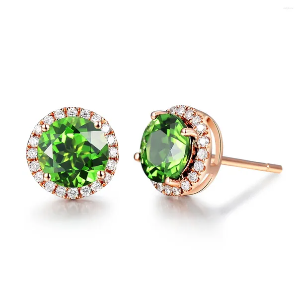 Pendientes de tuerca Ociki Color oro rosa Zirconia cúbica CZ cristal verde redondo para boda mujeres niñas regalo joyería gota