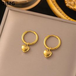 Stud -oorbellen OIMG 316L Roestvrij staal Gold vergulde Koreaanse trendy liefde horen gevormde hangende hange hoepel voor vrouwen meisjes zoete sieraden geschenken