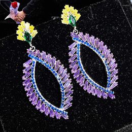 Boucles d'oreilles OMHXZJ vente en gros EA899 mode européenne Fine femme fille fête anniversaire mariage cadeau fleur Zircon 18KT or blanc