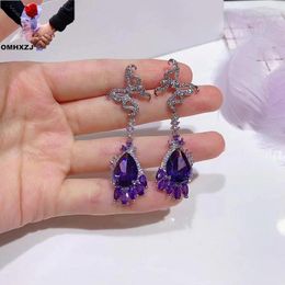 Boucles d'oreilles STAD OMHXZJ Wholesale EA996 European Fashion Fine Womangirl Party Birthday Wedding Gift Butterfly Zircon 18kt White Gold