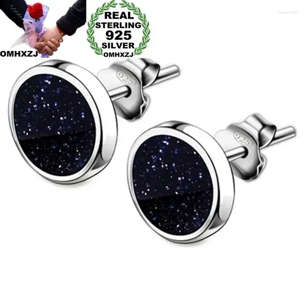 Boucles d'oreilles OMHXZJ vente en gros mode européenne femme homme fête cadeau de mariage géométrique noir AAA Zircon 925 argent Sterling EA10