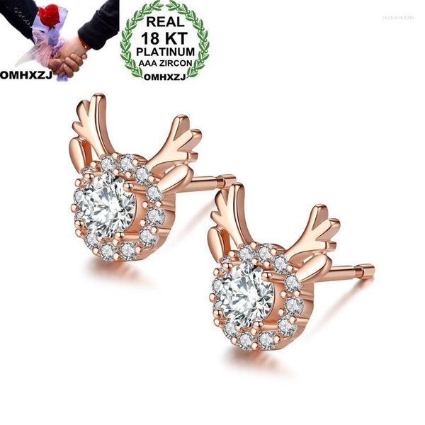 Boucles d'oreilles OMHXZJ vente en gros mode européenne femme fille fête cadeau de mariage tête d'élan blanc Zircon 18KT or Rose EA221