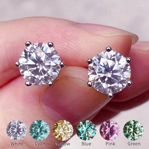 Boucles d'oreilles à la vente Real Maisanite Studs 2ct Blue Green Rose Red Big Diamond for Women Bridal Wedding Jewelry S925 Silver