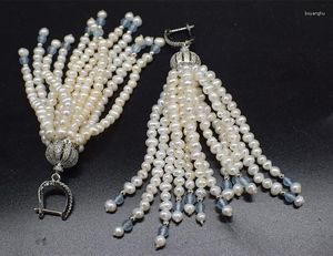 Pendientes de botón Un par de perlas de agua dulce Blanco barroco y azul Jade Borla Zircon Cuentas al por mayor FPPJ Naturaleza