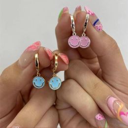 Boucles d'oreilles à tige une paire couleur or cuivre Roud sourire multicolore huile émail mignon pendentif pour les femmes bijoux de fête