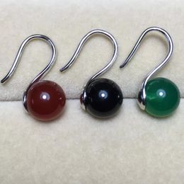 Boucles d'oreilles à clous, une paire d'agate verte/noire/rouge, rondes de 10mm, chaussures à talons hauts, crochet FPPJ, perles en gros