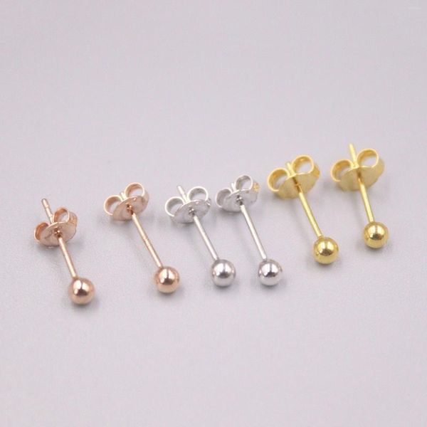 Boucles d'Oreilles Une Paire Véritable Or Jaune 18K Surface Polonaise 3mm/4mm/5mm Boule Style Simple