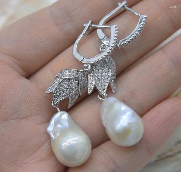 Boucles d'oreilles Stud une paire blanche d'eau douce Keshi Pearl Baroque 9-16 mm Corgus de gros perles FPPJ