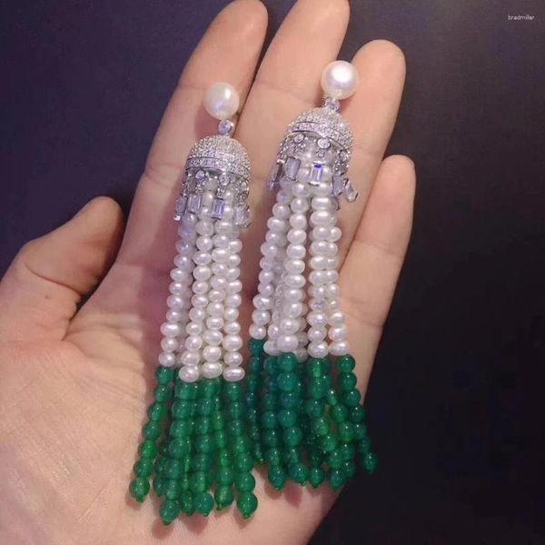 Boucles d'oreilles à clous, une paire de perles d'eau douce blanches, Zircon, Agate verte ronde 3-4mm, vente en gros, FPPJ Nature