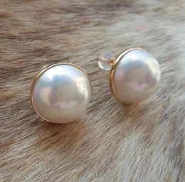 Boucles d'oreilles à clous, une paire de perles Mabe blanches des mers du sud, 18k/s925, 15-16mm, vente en gros, FPPJ