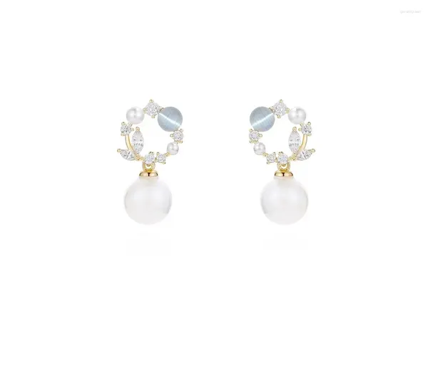 Pendientes de semental Flor de perla Opal para mujeres 2024 Regalos de joyería de arco vintage chicas adolescentes