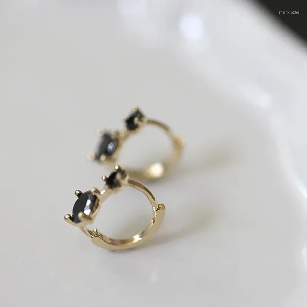 Pendientes de tuerca originales de Plata de Ley 925, cristal redondo negro para mujer, Piercing, accesorios de joyería elegantes de lujo, venta al por mayor