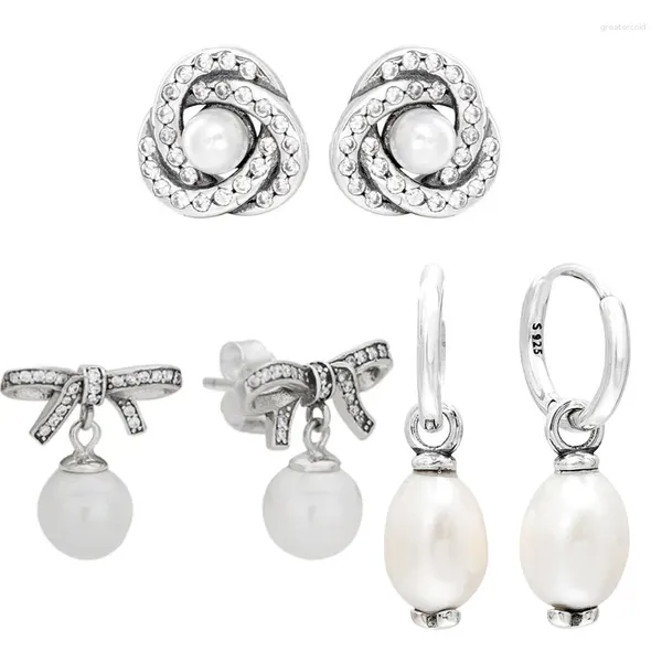 Boucles d'oreilles originales en argent Sterling 925, cœurs lumineux, nœud papillon, Sentiments délicats avec perle, bijoux pour femmes