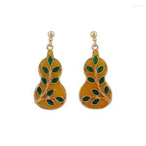 Boucles D'oreilles Tiges Design Original Vent Chinois La Gourde Gouttes De Glaçure Feuilles Vertes Ferro 2023 Sur Votre Vie