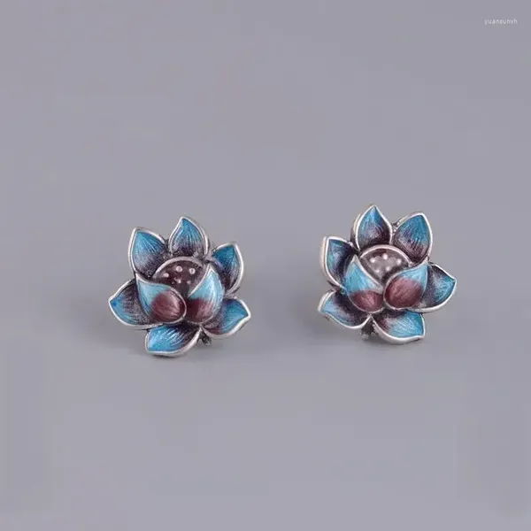 Boucles d'oreilles étalon design original cloisonne en émail porcelaine lotus rétro artisanat chinois élégant charme