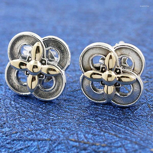 Boucles d'oreilles à clous en argent Sterling 925 pour femmes, bijoux originaux, brillant doré, bicolore, cadeau de mariage, bijoux européens