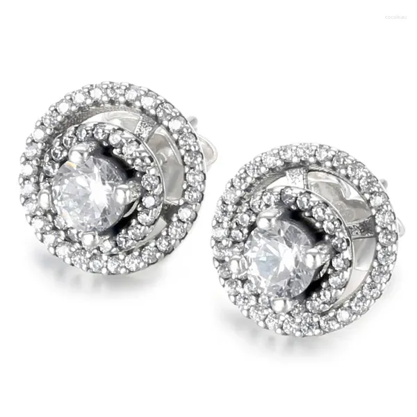 Pendientes de tuerca originales brillantes dobles con cristal para pendientes de plata de ley 925, regalo de fiesta para mujer, joyería DIY europea