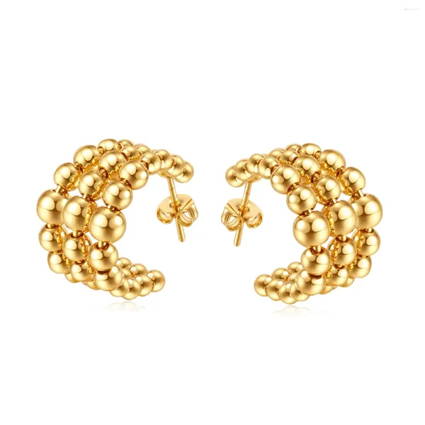 Boucles d'oreilles à clous en acier titane pour femme, ornement rétro de haute qualité en forme de C, demi-cercle perlé, tempérament inoxydable