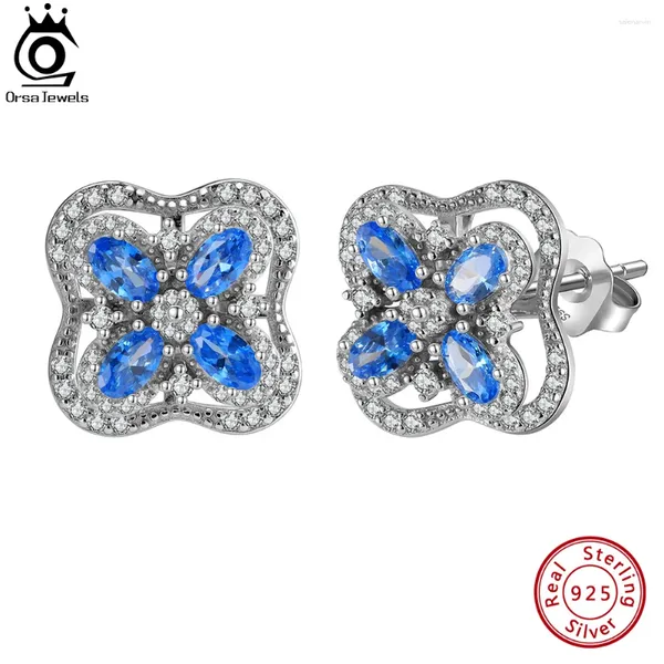 Boucles d'oreilles Stud Orsa Jewels 925 argent sterling 15 mm forme de fleur Rotable Sapphire brillant 5a CZ BIJOURS CADEAUX POUR FEMMES LME06