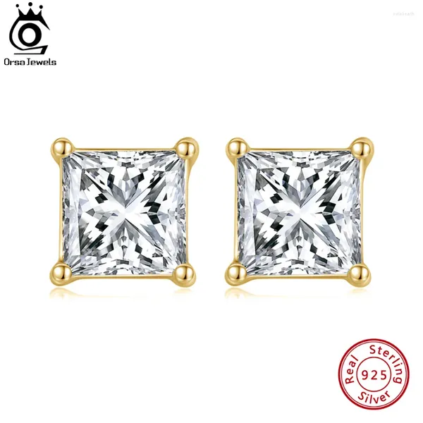 Boucles d'oreilles Stud Orsa Jewels 925 Sterling Silver Clear Square CZ pour les femmes Anniversaire de mariage Simple Fine Jewelry APE60