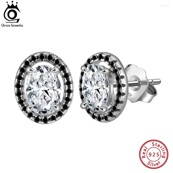 Boucles d'oreilles Stud Orsa Jewels Fashion 925 STERLING Silver Brilliant 8A Premium CZ OVAL FAUX Diamond Bijoux pour les femmes LZE17