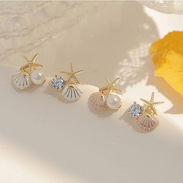 Boucles d'oreilles Stud Oshuer Arrivée des coques de mer classiques cristallines pour femmes Sweet Cirlce Jewelry Fashion Brincos Gift
