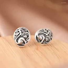 Boucles d'oreilles ovales pour femmes, rétro, dessin animé, Animal, singe, argent 925, bijoux Push Back, fabrication, vente en gros