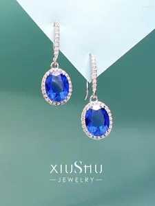 Boucles d'oreilles ovales bleu royal 925 Pure Silver Eart High Carbon Diamond Hook Style