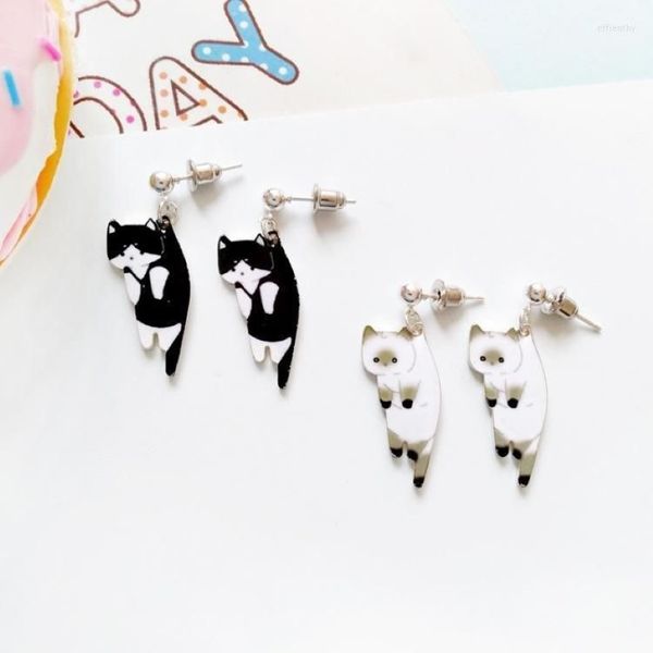 Pendientes de tuerca par 2023 moda lindo gato blanco negro colgar esmalte gatito piercing oreja mujeres niñas joyería Stud Effi22260q