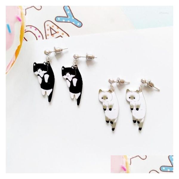 Pendientes Par 2023 Moda Lindo Gato Blanco Negro Colgar Esmalte Kitty Piercing Oreja Mujeres Niñas JewelryStud Effi22 Drop Entrega Jewe DHJTL