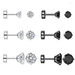 Pares de pendientes de tuerca de acero inoxidable de 18 g con circonita cúbica redonda y parte posterior plana con rosca para cartílago pequeño, piercings para la oreja, tragus SetStudStud Effi22