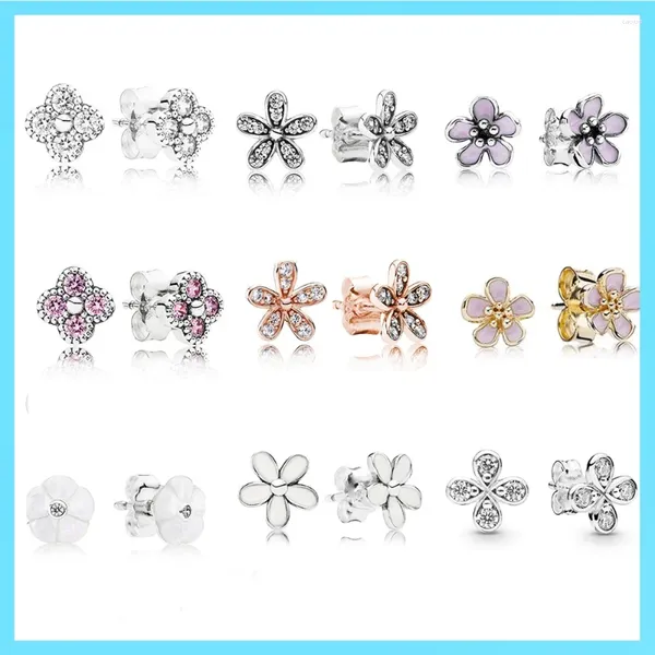 Pendientes Pan S925 Oro Plata Esterlina Rosa Margarita Trébol De Cuatro Hojas Para Mujer