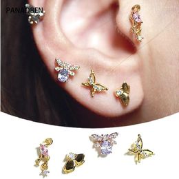 Pendientes PANAOBEN Plata de Ley 925 para Mujer Corea Mini Linda Abeja Mariposa Jalea Cristal Piercing Fino