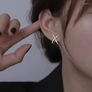 Stud -oorbellen Panjbj 925 Sterling Silver Zirkon Cross Earring For Women Girl Geometric Temperament Fashion Sieraden Verjaardag Geschenk Drop