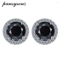 Stud -oorbellen Panysen 925 Sterling Silver 1CT Ronde Gemaakt obsidian zwarte edelsteen voor vrouwen Vintage Fine Jewelry groothandel