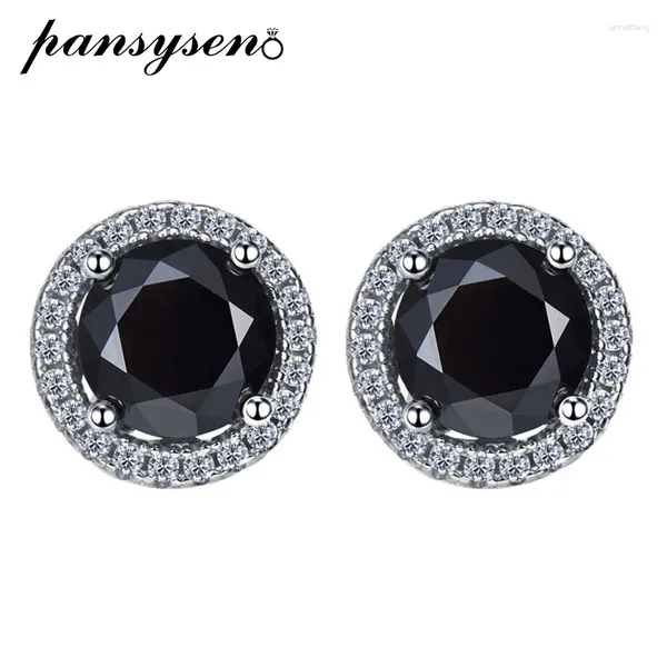 Boucles d'oreilles Pansysen 925 argent sterling 1ct rond créé Obsidian Black Gemstone pour les femmes vintage beaux bijoux en gros
