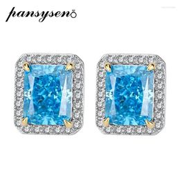 Boucles d'oreilles étalon Pansysen Solid 925 argent sterling 8x10 mm aquamarine créé Moisanite Gemstone Eart Frigs for Women Luxury Bijoux