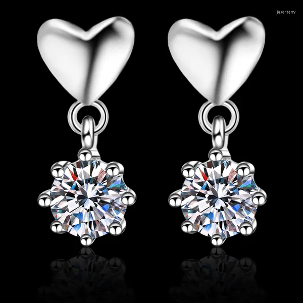 Boucles d'oreilles à clous Test de diamant réussi Excellent Moissanite Boucles d'oreilles en forme de coeur Argent sterling 925 Arring Gem Femmes Mode Mignon Bijoux Cadeau