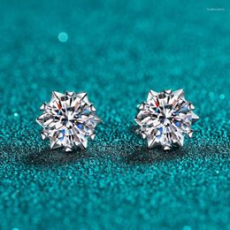 Boucles d'oreilles à clous Test de diamant réussi Coupe parfaite Moissanite Snowflake 925 Sterling Silver Valentine's Day Engagement Jewelry