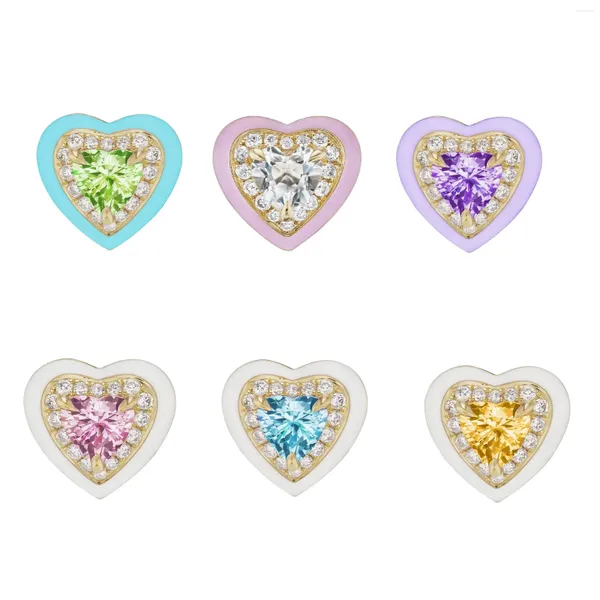 Pendientes de tuerca Esmalte en colores pastel 6 colores Corazón colorido Circonia cúbica Chispas Bling CZ Pendiente geométrico simple para mujer y niña al por mayor