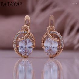 Boucles d'oreilles étalon pataya luxe étincelante ronde zircon naturel anglais pour femmes 585 rose gol couleur mariage fête fin bijoux