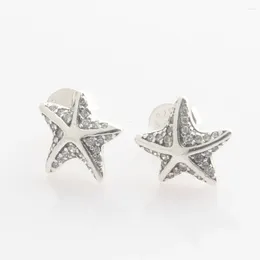 Pendientes con forma de estrella de mar tropical para mujer, joyería de plata de ley S925 auténtica, regalo de cumpleaños para niña, CZ transparente