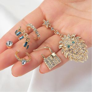 Stud -oorbellen pc's/set Fashion Animal Set Exquisite Crystal Lion Lock Tassel Gold Pendant Party Earring Charm Lady Sieraden