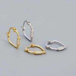 Boucles d'oreilles en forme de cœur de pêche, boucle d'oreille en argent S925 Ins géométrique, Micro incrusté en forme de petit nombre, Design polyvalent