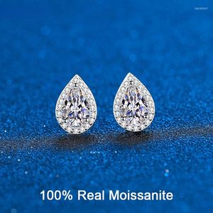 Stud -oorbellen PEAR CUT GRA Certificated Moissanite Totaal 2CT S925 Sterling Silver D Color VVS1 Luxucy sieraden voor vrouwencadeau