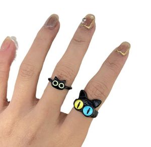 Anillo abierto de aleación en caja de gato y monstruo de dibujos animados, anillo personalizado y creativo, joyería pequeña, divertido