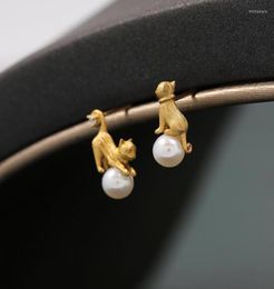 Pendientes de semental Cat Pearl Cat for Women Dainty Animal Elegant Linda Kawaii Joyas Adolescentes Niños9293490