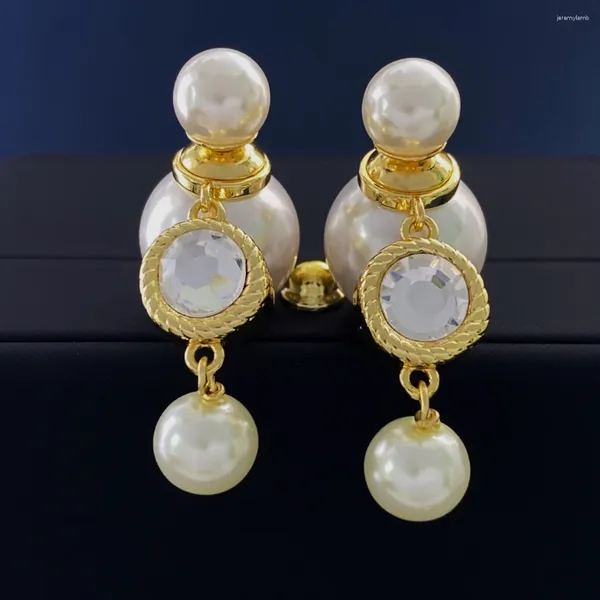 Boucles d'oreilles à tige en perles, Double boule, taille bulle, suspendues à l'avant et à l'arrière