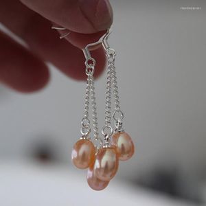 Pendientes de tuerca Pendiente de perla Arroz Agua dulce Europeo Natural Blanco Rosa Púrpura Con cuentas Colgante 6-7mm